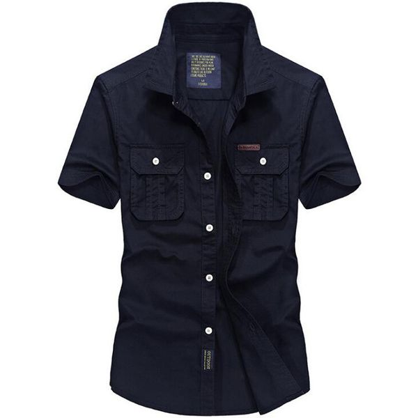 

2021 military-style men's shirts short sleeves 100% cotton shirt, double breast pocket, workers loose work shirt 8wop, White