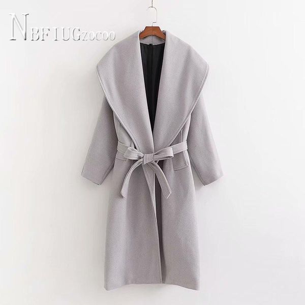 

vintage women woolen coat long coats loose casual comfortable waist strap overcoat, Black;brown