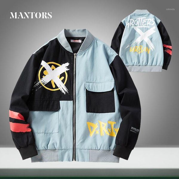 

2020 new trend men jackets casual printing splice zipper bomber jacket male hip hop streetwear baseball coat oversize harajuku1, Black;brown