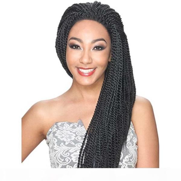 

african american braided wigs micro twist synthetic braided lace front wig glueless long braided lace wigs with baby hair, Black;brown