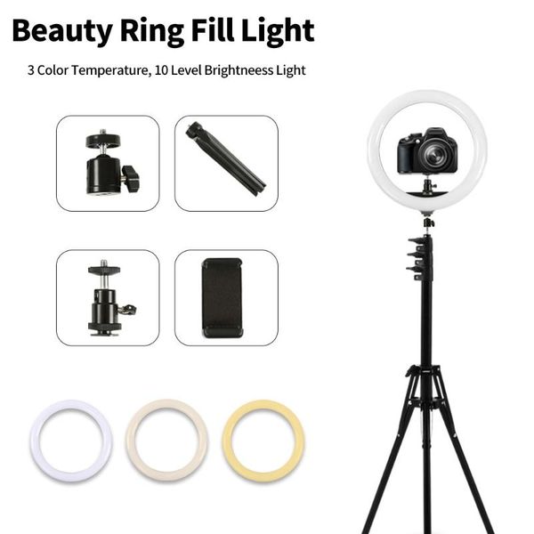 

led video 6500k 10inch selfie ring light usb ring lamp pgraphy light with phone holder 2m tripod stand for makeup youtube