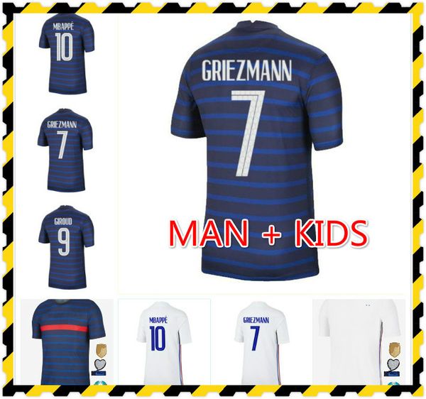 

2020 2021 франция футбол джерси mbappe griezmann kante pogba maillot de oep kits 2021 мужские футбольные наборы набор футбольных рубашек, Black