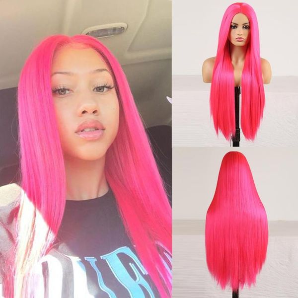 

synthetic wigs rongduoyi long high temperature wig silky straight hair for black women pink full machine made cosplay