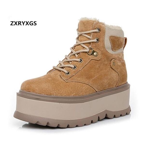 

2020 new fashion genuine leather shoes women boots single thick-soled platform shoes woman warm snow boots winter riding, Black