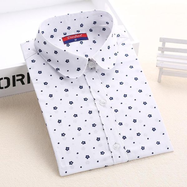 

floral print ladies shirt 5xl plus size polka dot turn-down collar women blouse casual long sleeve blusas feminina, White