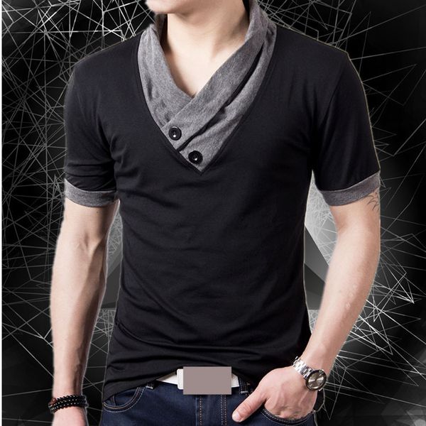 

brand new summer casual men's t shirt short-sleeved t-shirt for male v collar big code splice kg-342, White;black
