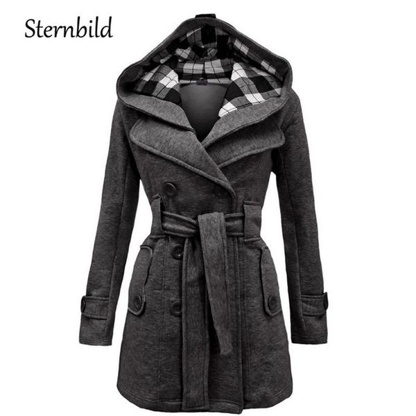 

winter fashion woolen coat women warm casual hooded jacket for women double breasted pea outwear female thick coats solid s-3xl, Black;brown