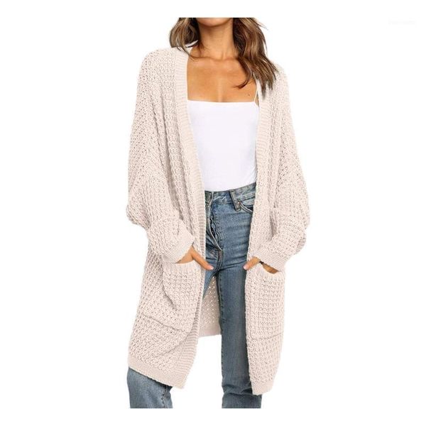 

womens boho patchwork cardigan long sleeve open front knit sweaters coat pockets elegant streetwear mujer suéteres1, White