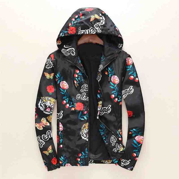 

fashion men jacket windbreaker long sleeve mens jackets hooded hoodie clothing zipper with animal letter pattern clothes plus size m-3xl, Black;brown