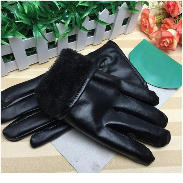 

leather women men fashion gloves winter plus coral velvet warm gloves driving touch phone screen sqceix, Black