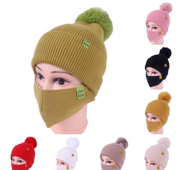 

mask cycling cap girls warm hat womens outdoor lined soft ski knit colors dhl set 8 shipping face winter beanie pompom with wmtfo, Black