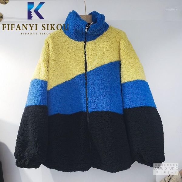 

fashion patchwork women faux lamb wool fur jacket zipper teddy coat pocket loose fur coat female winter thick warm plush coats1, Black