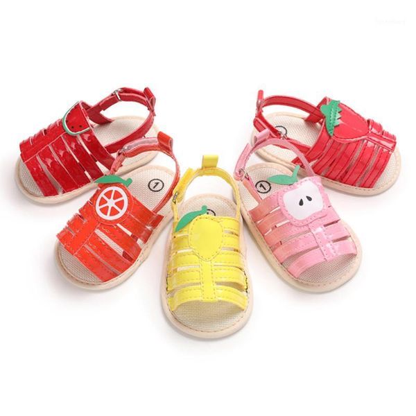 

2020 new newborn baby girls pu fruits sandals shoes infant anti-slip soft sole sneaker cute sandal shoes 0-18m1, Black;red