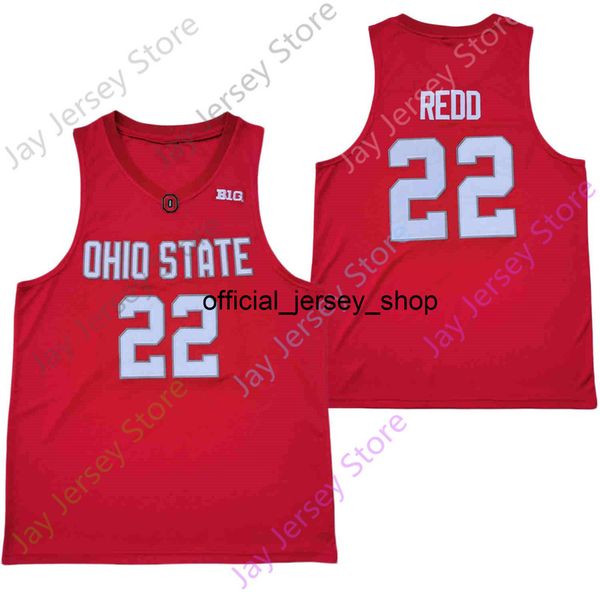 2020 New Ohio State Buckeyes College Basketball Jersey NCAA 22 Redo Red Все сшитые и вышивальные мужчины Молодежный размер