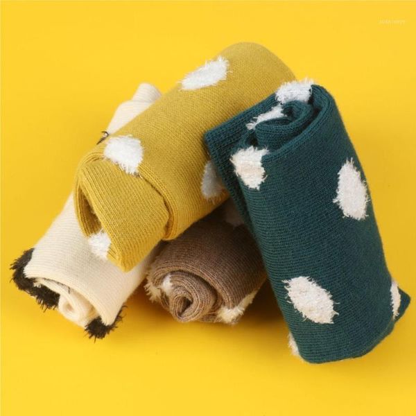 

2021 autumn and winter women's socks fashion polka dot kawaii comfortable soft elastic breathable pure cotton stockings 4 colors1, Black;white