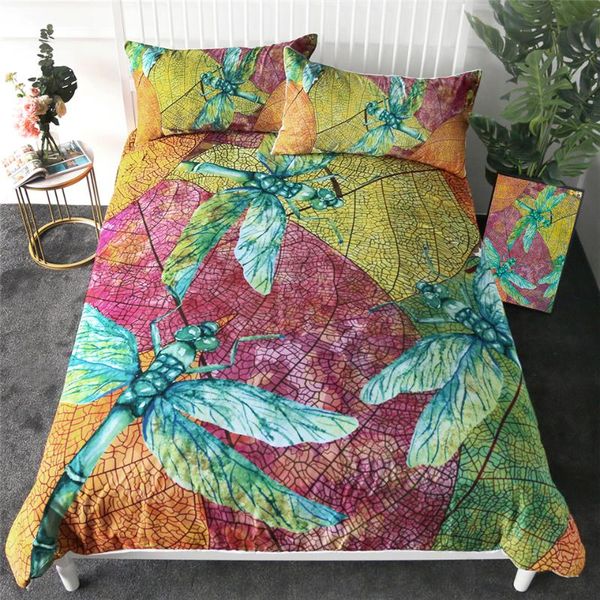 

3d color dragonfly bedding set,bed cover set cartoon duvet cover set with pillowcases,kids home bedroom decor bed