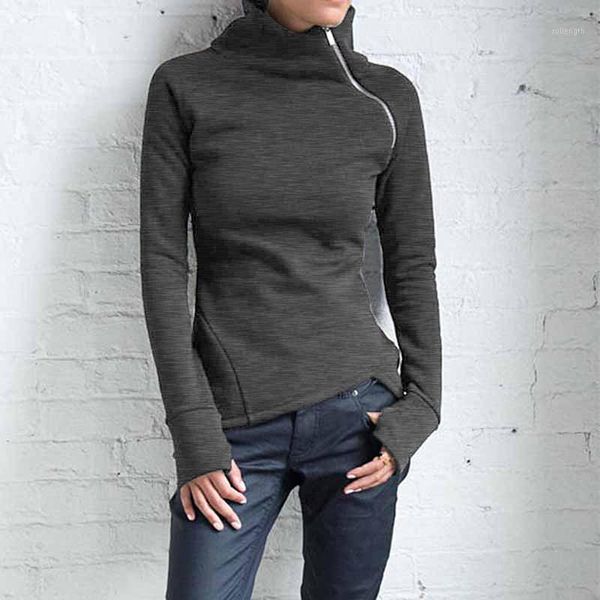 

winter women casual solid blouse long sleeve girl pullover turtleneck zipper sweatshirt female 1, White