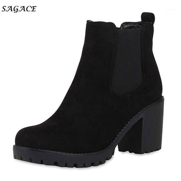 

fashion ankle boots women square heels slip-on solid color short boot autumn winter black high heel shoes woman zapatos de mujer1