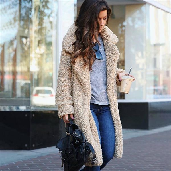 

autumn winter jacket female coat 2021 solid color fleece coat casual outerwear warm soft cardigan fur jacket female women, Black;brown