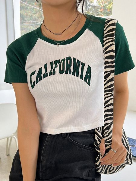 

dazy letter graphic contrast raglan sleeve tee j8gr#, White