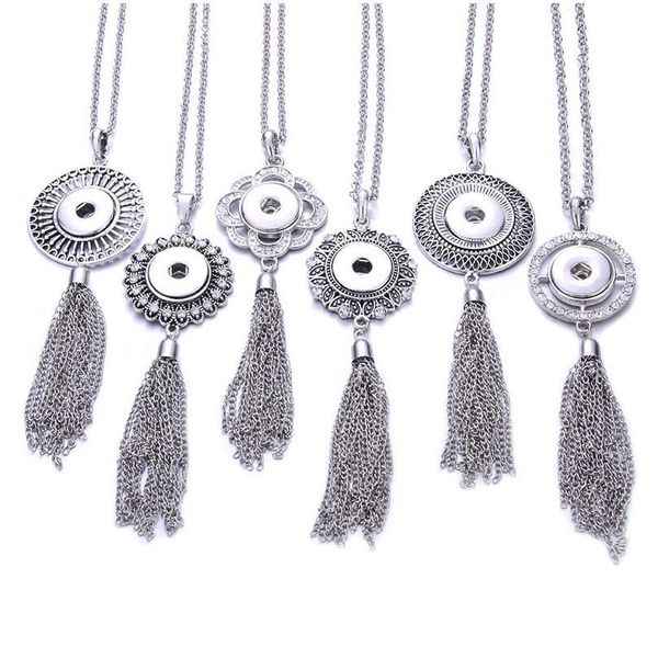 

2019 18mm snap button jewelry love heart long tassel necklace jewelry with chain fit 18mm snap necklace pendant j bbywtn, Silver