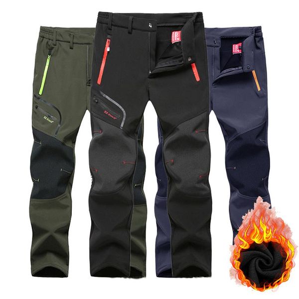 

men's pants oversized winter men women fleece waterproof outdoor soft shell trousers camp fish trekking climb hiking sport pant, Black