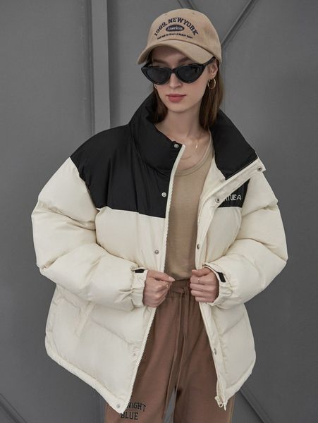 

coldbreak letter embroidery color block zip front puffer coat s1ai#, Black