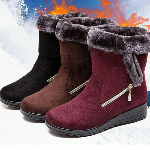 

women's ankle snowboots suede from fake winter shoes woman mujer boots, Black
