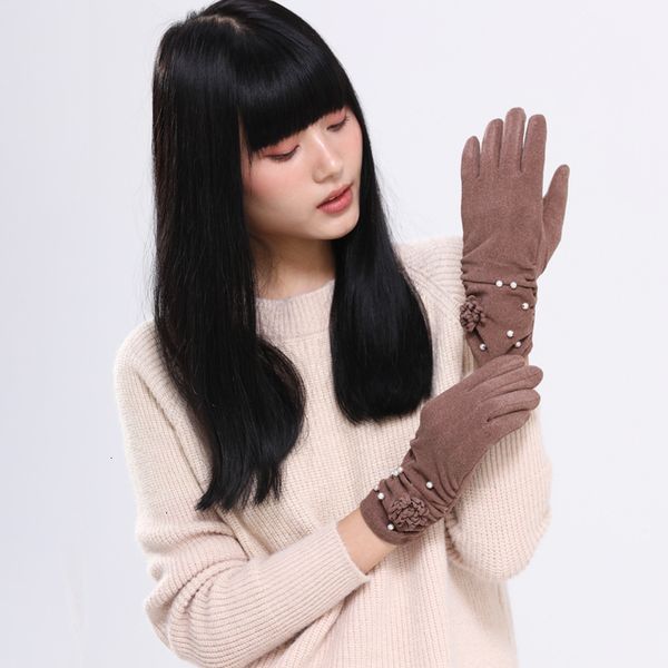 

spring autumn warm women's clothing touch screen solid color de velvet fashion riding and driving gloves, Blue;gray