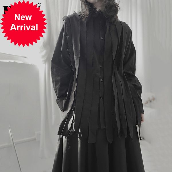 

eam] women lapel split ribbon blouse black long size new big sleeve loose fit shirt tide autumn spring fashion 2020 1t701 bxkgv