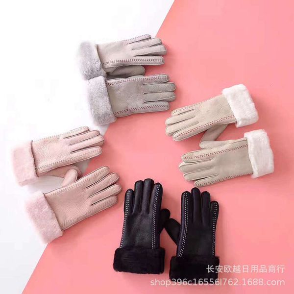 

outdoor windproof sheepskin, wool, cycling, and fur, cold proof lady' gloves, warm and thick, winter male skiing, Blue;gray