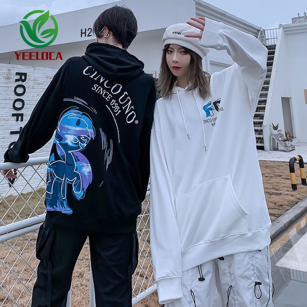 

2020 cartoon print men's hoodie hip-hop oversized cotton plus size clothes streetwear fashion all-match sweatshirt c1115, Black;white