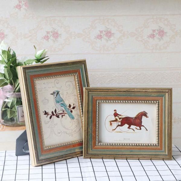 

frames 1 pcs classic vintage wooden po frame golden/sliver 3-10 inch table picture for desk hallway home decor single-frame