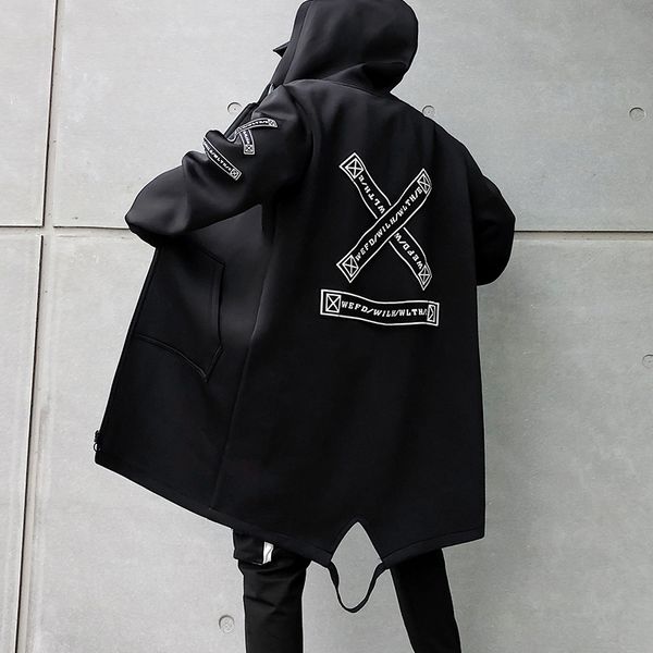 

2020 осенние мужские куртки с капюшоном печать harajuku windbreaker ленты пальто мужской повседневный университет hip hop streetwear coats, Black;brown