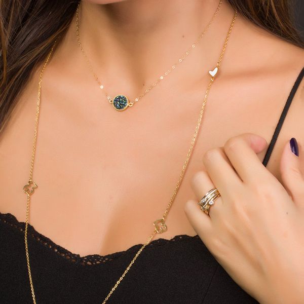 

5 beautynew design resin necklaces druzy colors gold plated geometry stone pendant necklace for elegant women girls fashion jewelry, Silver