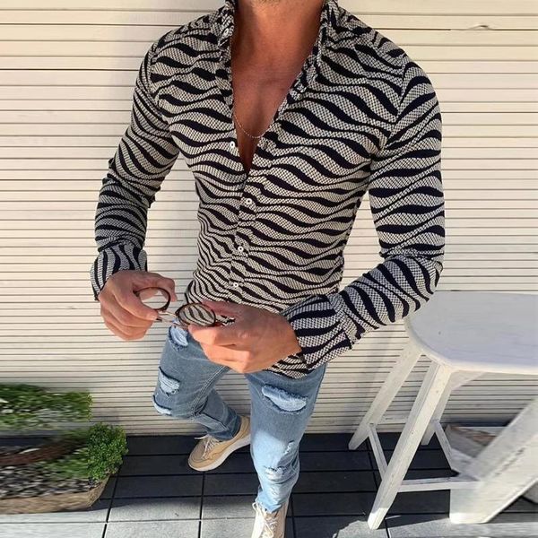 

men's casual shirts fashion slim fit printed shirt long sleeves high capacity sellingwholesale drop 2021 w919, White;black