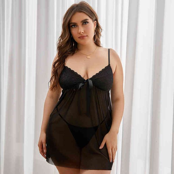

designer set large women's interesting mesh perspective underwear nightdress pajama long dress 16612, Black;white