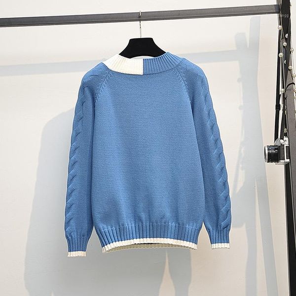 

coigarsam 4xl plus size fashion knitting blouse women spring v-neck blusas womens and blouses blue 93331, White