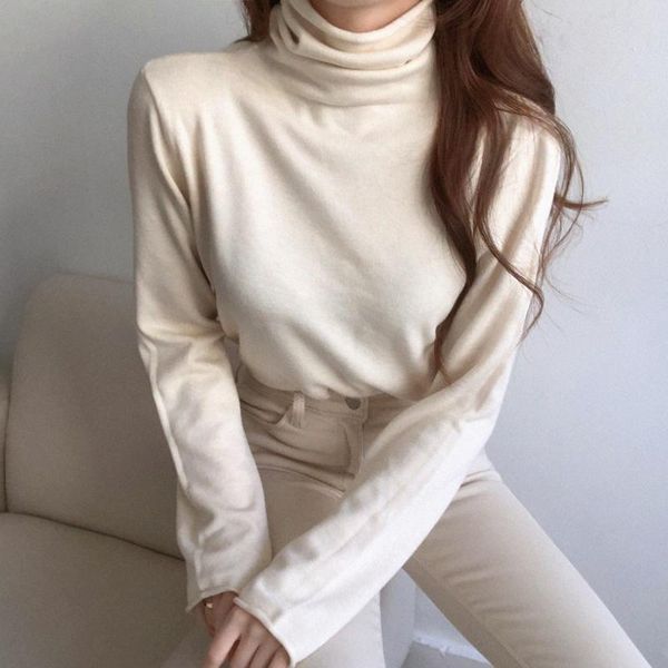 

women's sweaters fall 2021 women winter korean fashion clothes vogue turtleneck pure color long sleeve warm pullover knit black basic s, White;black