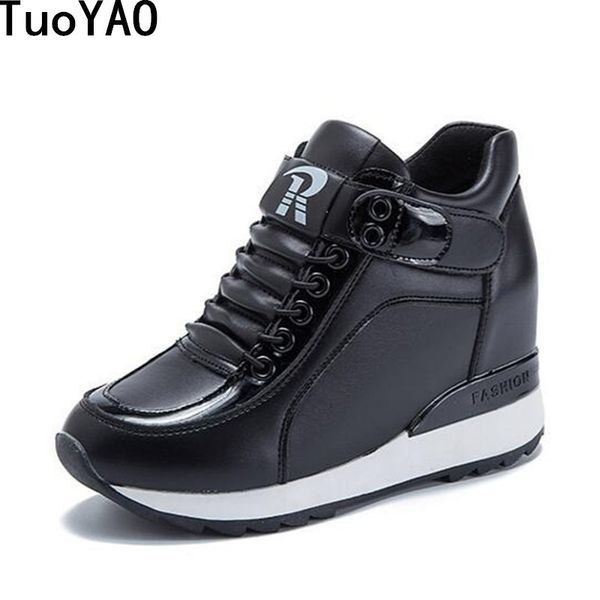 

женщины повседневные туфли осень платформы скрытые растущие кроссовки искусственные кожаные ботинки женщина дышащая высокое качество белый б, Black