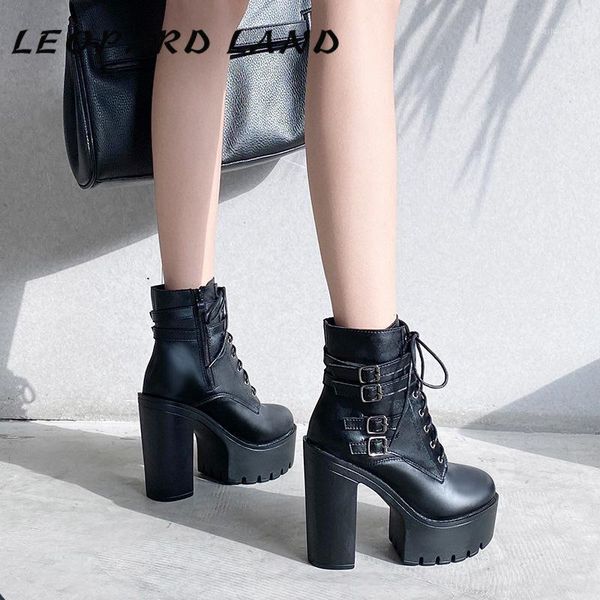 

boots leopard land 2021 women's boot high heel platform shoes chunky show biker -5758-61, Black