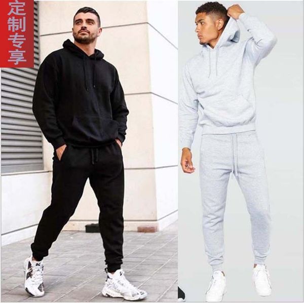 

2021 trade europe outside america casual sports men fall and winter with hood male suit cus mzle, Gray