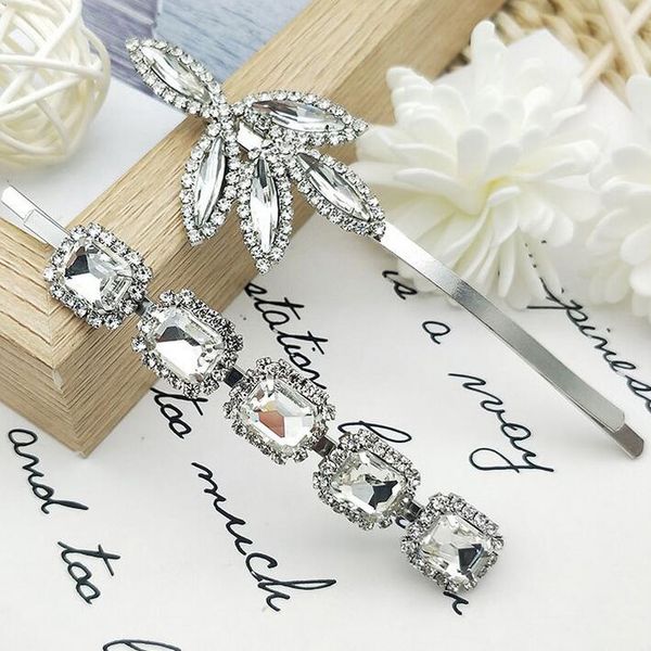 

2021 new style fashion retro tree leaves glass bp-bobby pin europe and america temperament super glisten hairpin rhinestone women bobby pin, Black;brown