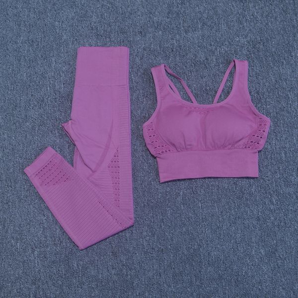 

2pcs sports suits energy seamless yoga set fitness clothing sportswear women gym leggings padded push-up strappy sports bra sets c0122, Gray