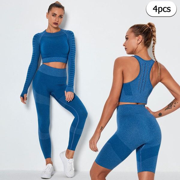

seamless women yoga set 4pcs fitness clothing sport suit workout clothes gym crop high waist leggings fitness sportswear, White;red