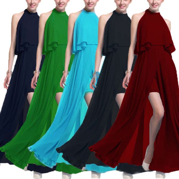 

shengyuan 2020 off shoulder chiffon long skirt with irregular cut out stitching solid color dress, Black;gray