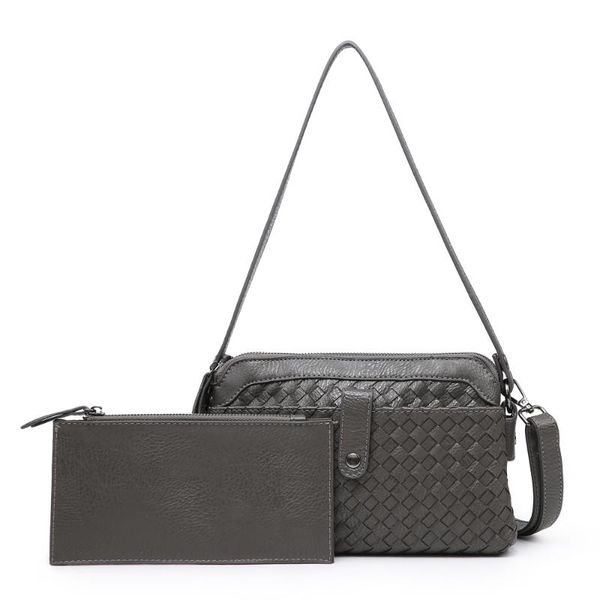 

cross body fashion woven leather bag women set bags ladies knitting quality shoulder purse with zipper coin