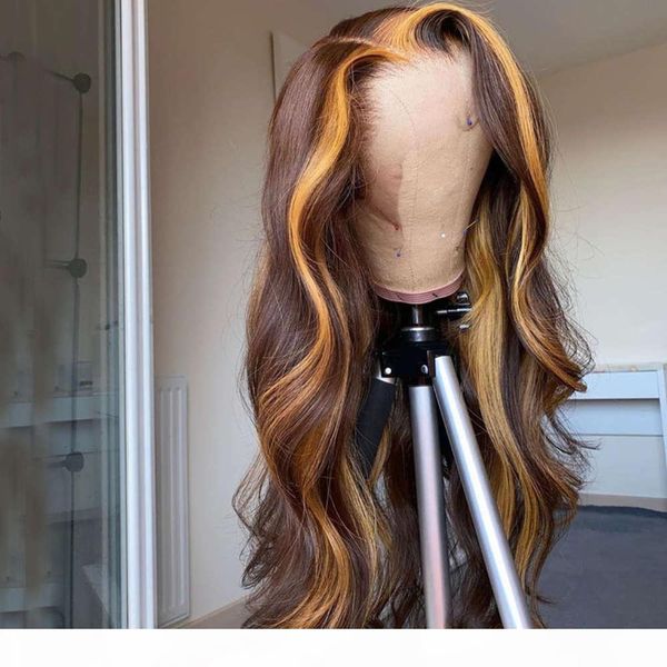 

brazilian honey color omber highlight non-remy lace frontal baby human hair wave wigs, Black;brown