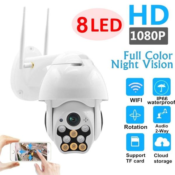 

1080p 12v wifi camera 2mp 64g waterproof speed dome outdoor wireless camera two way audio 8 led home cctv surveillance