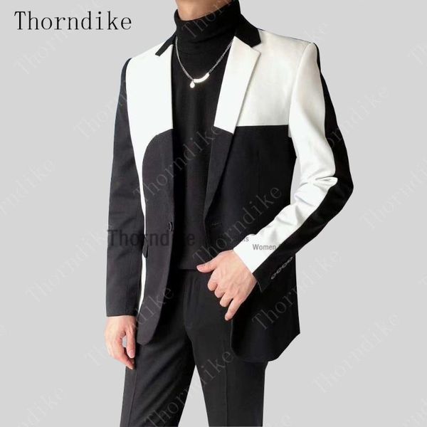 

thorndike white black patchwork suits men fashion design notch lapel costume for performer magician 27 colors prom party suits